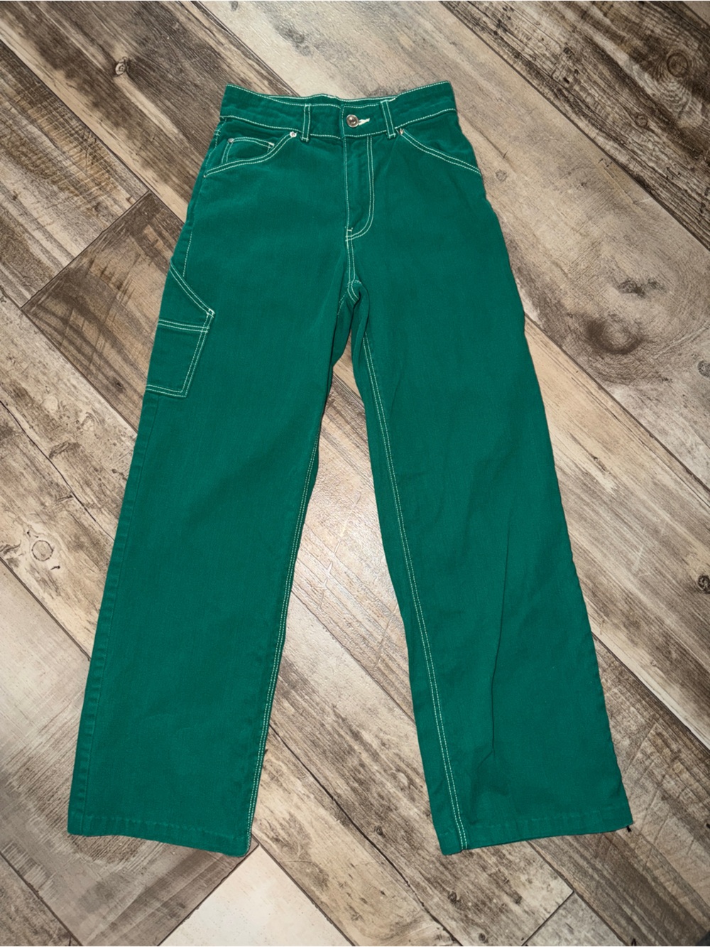 H&M Emerald Green Wide-Leg Jeans with Contrast Stitching